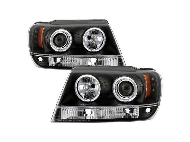 Signature Series LED Halo Projector Headlights; Black Housing; Clear Lens (99-04 Jeep Grand Cherokee WJ)
