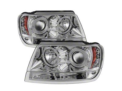 Signature Series LED Halo Projector Headlights; Chrome Housing; Clear Lens (99-04 Jeep Grand Cherokee WJ)