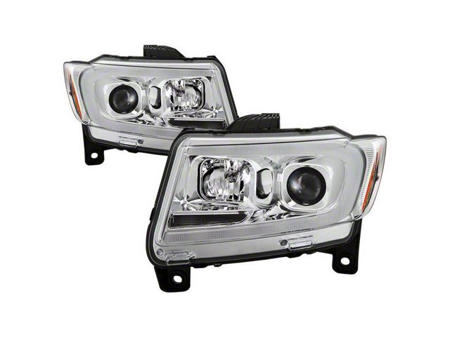 Signature Series Light Bar Projector Headlights; Chrome Housing; Clear Lens (11-13 Jeep Grand Cherokee WK2 w/ Factory Halogen Headlights)