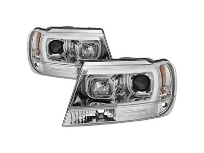 Signature Series Version 2 Light Bar Projector Headlights; Chrome Housing; Clear Lens (99-04 Jeep Grand Cherokee WJ)