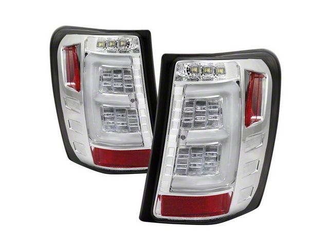 Version 3 Light Bar LED Tail Lights; Chrome Housing; Clear Lens (99-04 Jeep Grand Cherokee WJ)