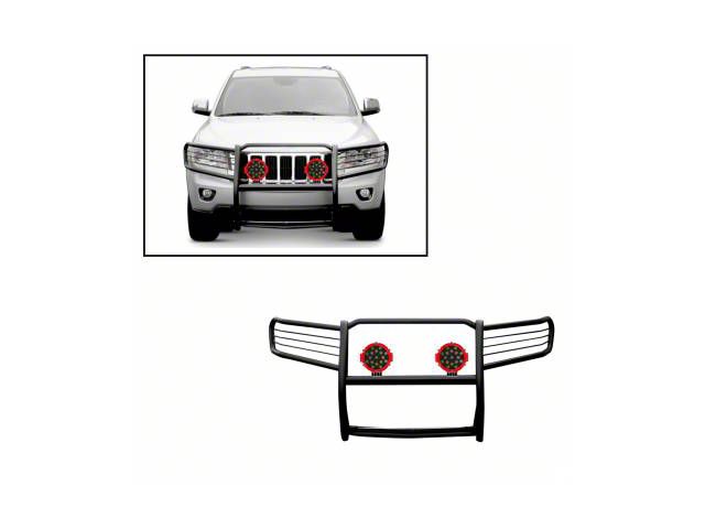 Grille Guard with 7-Inch Red Round LED Lights; Black (05-10 Jeep Grand Cherokee WK)