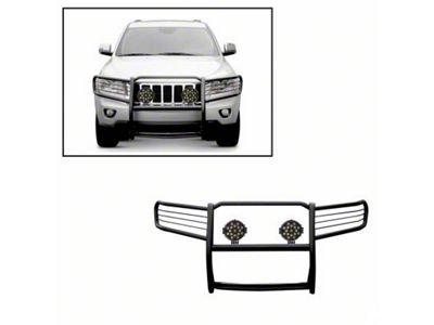 Grille Guard with 7-Inch Round LED Lights; Black (05-10 Jeep Grand Cherokee WK)