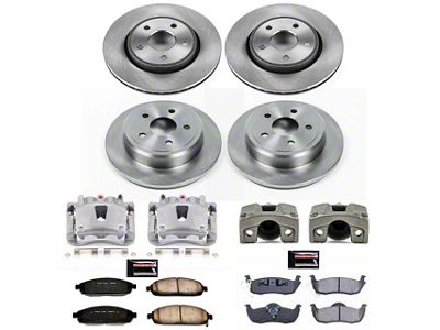 PowerStop OE Replacement Brake Rotor, Pad and Caliper Kit; Front and Rear (05-10 Jeep Grand Cherokee WK w/ Factory Jeep Logo Calipers, Excluding SRT8)