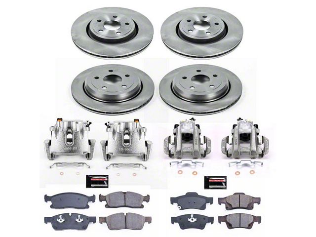 PowerStop OE Replacement Brake Rotor, Pad and Caliper Kit; Front and Rear (13-15 Jeep Grand Cherokee WK2 w/ Vented Rear Rotors, Excluding SRT & SRT8)
