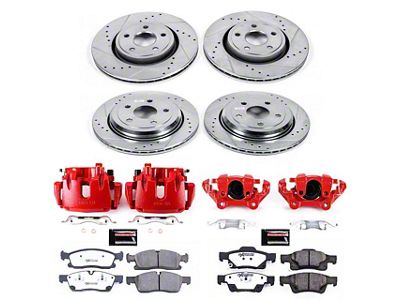 PowerStop Z36 Extreme Truck and Tow Brake Rotor, Pad and Caliper Kit; Front and Rear (13-15 Jeep Grand Cherokee WK2 w/ Vented Rear Rotors, Excluding SRT & SRT8)