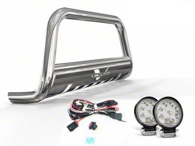 Bull Bar with 4.50-Inch Round LED Lights; Stainless Steel (11-21 Jeep Grand Cherokee WK2)
