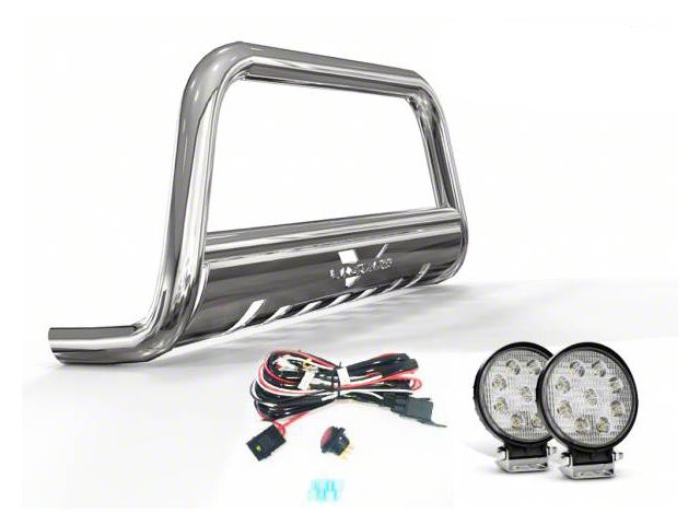 Bull Bar with 4.50-Inch Round LED Lights; Stainless Steel (15-23 Jeep Renegade BU)