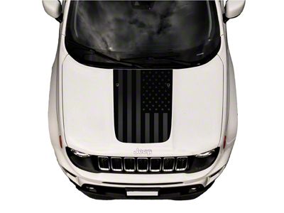 American Flag Hood Graphic; Black with Gloss Black Outline (15-23 Jeep Renegade BU)