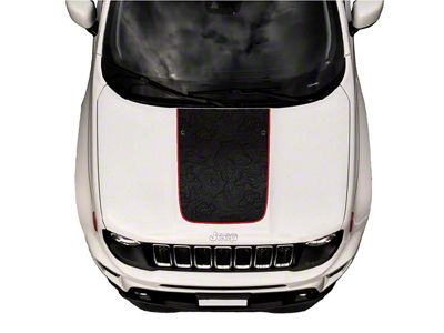 Topographic Map Hood Graphic with Washer Nozzle Cutouts; Black with White Outline (15-23 Jeep Renegade BU)