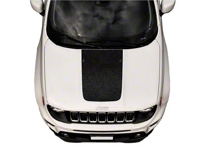 Topographic Map Hood Graphic without Washer Nozzle Cutouts; Black with White Outline (15-23 Jeep Renegade BU)