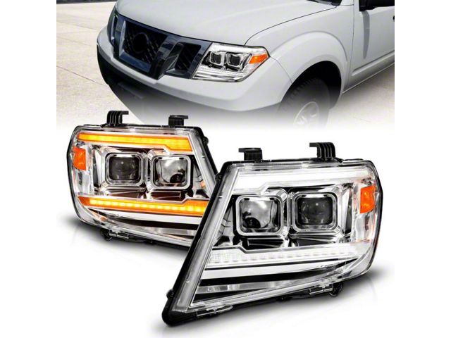 Light Bar Style Projector Headlights with Sequential Turn Signals; Chrome Housing; Clear Lens (09-21 Frontier)