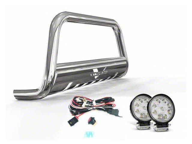 Bull Bar with 4.50-Inch Round LED Lights; Stainless Steel (05-24 Frontier)
