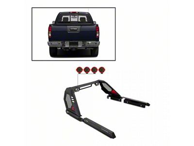 Vigor Roll Bar with 7-Inch Red Round LED Lights; Black (05-21 Frontier)