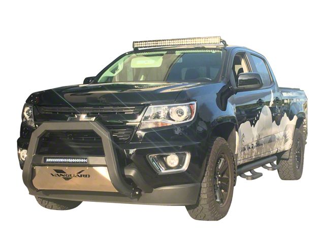 Optimus Bull Bar with 18-Inch LED Light Bar and Stainless Steel Skid Plate; Black (05-24 Frontier)