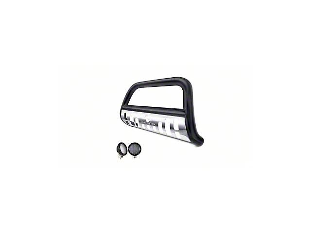 Bull Bar with Stainless Steel Skid Plate and 5.30-Inch Black Round Flood LED Lights; Black (05-21 Frontier)