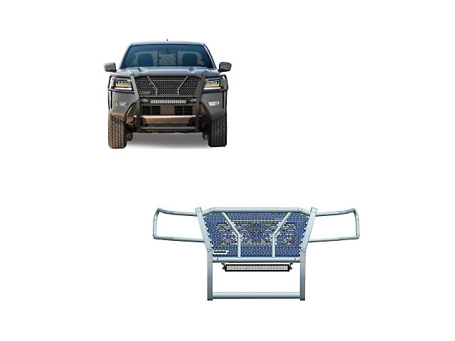 Rugged Heavy Duty Grille Guard with 20-Inch Double Row LED Light Bar; Black (22-23 Frontier)