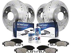 Drilled and Slotted 6-Lug Brake Rotor, Pad, Brake Fluid and Cleaner Kit; Front and Rear (05-24 V6 Frontier)