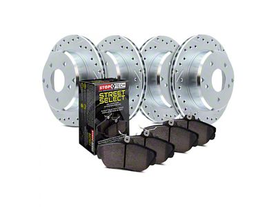 StopTech Sport Axle Drilled and Slotted 6-Lug Brake Rotor and Pad Kit; Front and Rear (05-24 V6 Frontier)