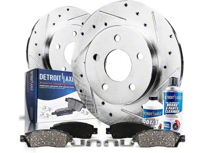 Drilled and Slotted 6-Lug Brake Rotor, Pad, Brake Fluid and Cleaner Kit; Front (05-24 V6 Frontier)