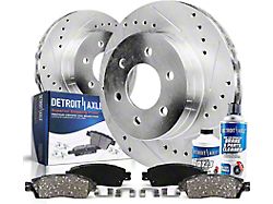 Drilled and Slotted 6-Lug Brake Rotor, Pad, Brake Fluid and Cleaner Kit; Front (05-23 V6 Frontier)