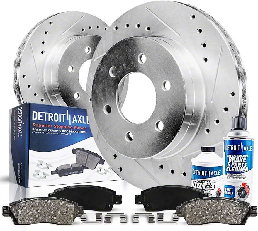 Frontier Drilled and Slotted 6-Lug Brake Rotor, Pad, Brake Fluid and ...