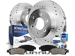Drilled and Slotted 6-Lug Brake Rotor, Pad, Brake Fluid and Cleaner Kit; Rear (05-23 Frontier)