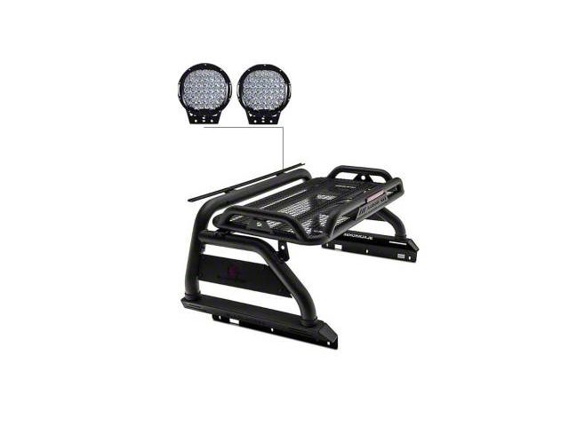 Atlas Roll Bar with 9-Inch Black Round LED Lights for Tonneau Cover; Black (05-21 Frontier)