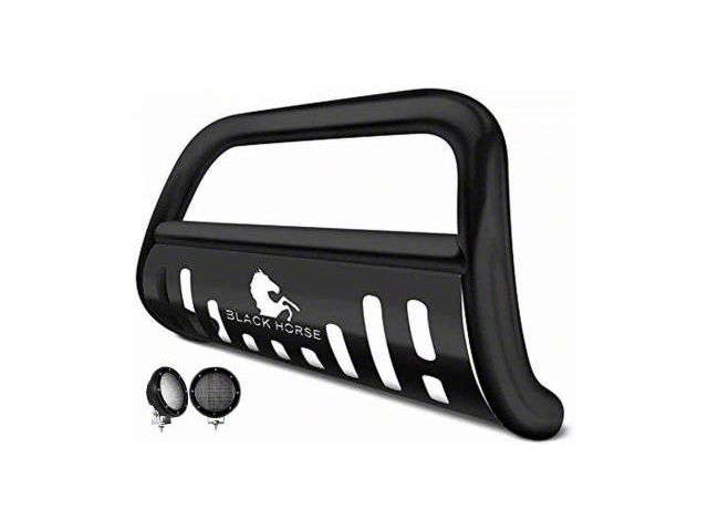 Bull Bar with 5.30-Inch Black Round Flood LED Lights; Black (05-21 Frontier)