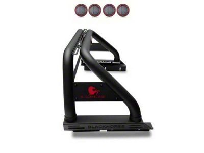 Classic Roll Bar for Tonneau Cover with 5.30-Inch Red Round Flood LED Lights; Black (05-21 Frontier)