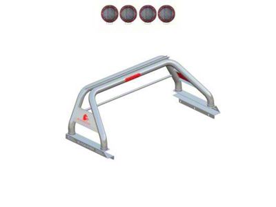 Classic Roll Bar for Tonneau Cover with 5.30-Inch Red Round Flood LED Lights; Stainless Steel (05-21 Frontier)