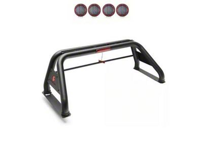 Classic Roll Bar with 5.30-Inch Red Round Flood LED Lights; Black (05-21 Frontier)