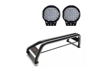 Classic Roll Bar with 9-Inch Black Round Flood LED Lights; Black (05-21 Frontier)
