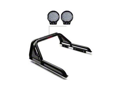 Gladiator Roll Bar with 9-Inch Black Round Flood LED Lights; Black (05-21 Frontier)