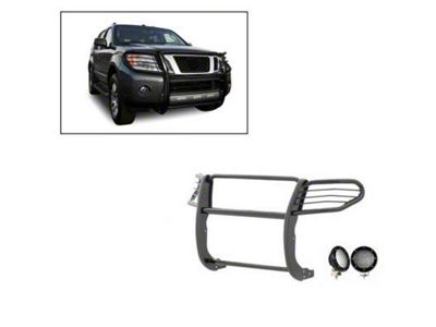 Modular Grille Guard with 5.30-Inch Black Round Flood LED Lights; Black (05-21 Frontier)