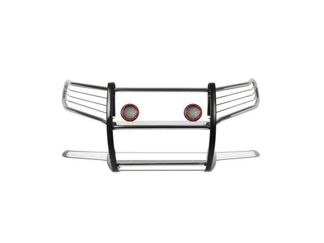 Modular Grille Guard with 5.30-Inch Red Round Flood LED Lights; Stainless Steel (05-21 Frontier)