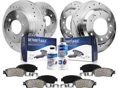 Drilled and Slotted 6-Lug Brake Rotor, Pad, Brake Fluid and Cleaner Kit; Front and Rear (3/05-07 Titan)