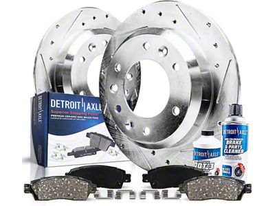 Drilled and Slotted 6-Lug Brake Rotor, Pad, Brake Fluid and Cleaner Kit; Rear (04-15 Titan)