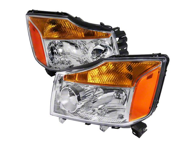 Factory Style Headlights with Amber Reflectors; Chrome Housing; Clear Lens (04-15 Titan)