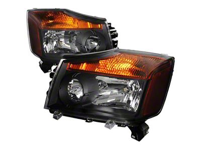 Factory Style Headlights with Amber Reflectors; Matte Black Housing; Clear Lens (04-15 Titan)