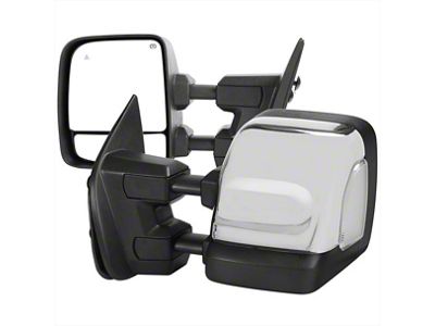 Powered Heated BSM Manual Extendable Towing Mirrors with Clear LED Turn Signals; Chrome (16-24 Titan)