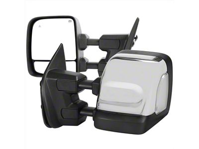 Powered Heated BSM Memory Manual Extendable Towing Mirrors with Clear LED Turn Signals; Chrome (17-24 Titan XD)
