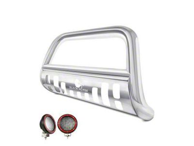 Bull Bar with 5.30-Inch Red Round Flood LED Lights; Stainless Steel (17-24 Titan)