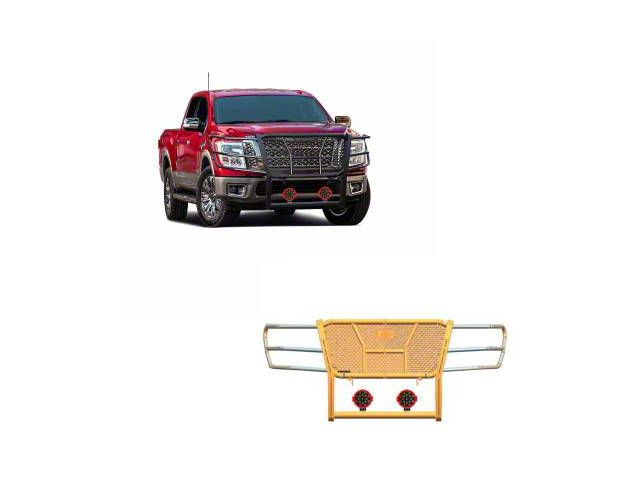 Rugged Heavy Duty Grille Guard with 7-Inch Red Round Flood LED Lights; Black (17-24 Titan)