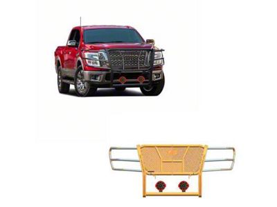 Rugged Heavy Duty Grille Guard with 7-Inch Red Round Flood LED Lights; Black (17-24 Titan)