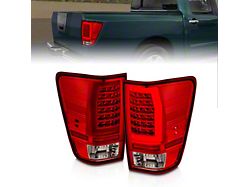 C-Bar LED Tail Lights; Chrome Housing; Red Clear Lens (04-15 Titan w/o Utility Bed Light)