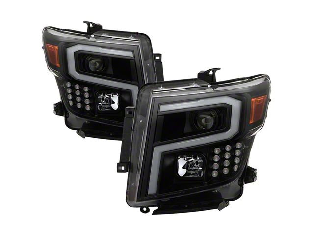Light Bar DRL Projector Headlights; Black Housing; Smoked Lens (16-24 Titan w/ Factory Halogen Headlights)