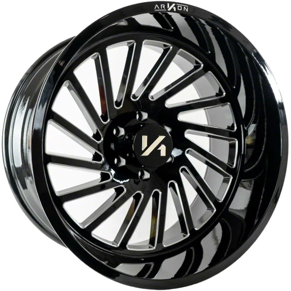 Arkon Off-Road Caesar Gloss Black with Milled Edges 6-Lug 4-Wheel Kit; 22x12; -51mm Offset (17-23 Titan)