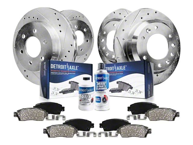 Drilled and Slotted 6-Lug Brake Rotor, Pad, Brake Fluid and Cleaner Kit; Front and Rear (08-10 Titan)