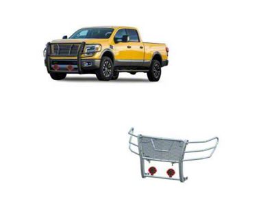 Rugged Heavy Duty Grille Guard with 7-Inch Red Round Flood LED Lights; Black (16-24 Titan XD)